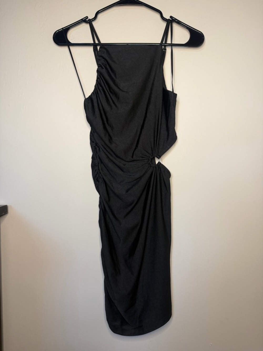 Black Ruched Cutout Slip Dress